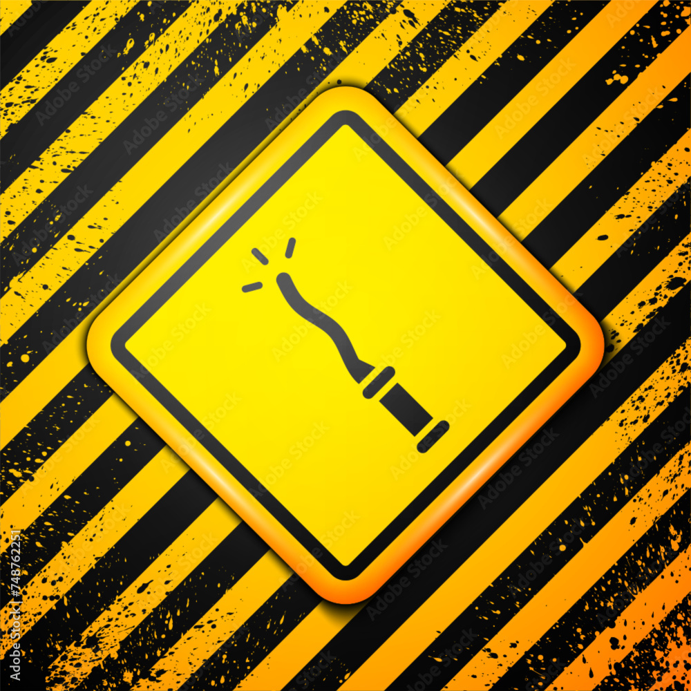 Black Magic wand icon isolated on yellow background. Star shape magic accessory. Magical power. Happy Halloween party. Warning sign. Vector Black Magic wand icon isolated on yellow background. Star shape magic accessory. Magical power. Happy Halloween party. Warning sign. Vector