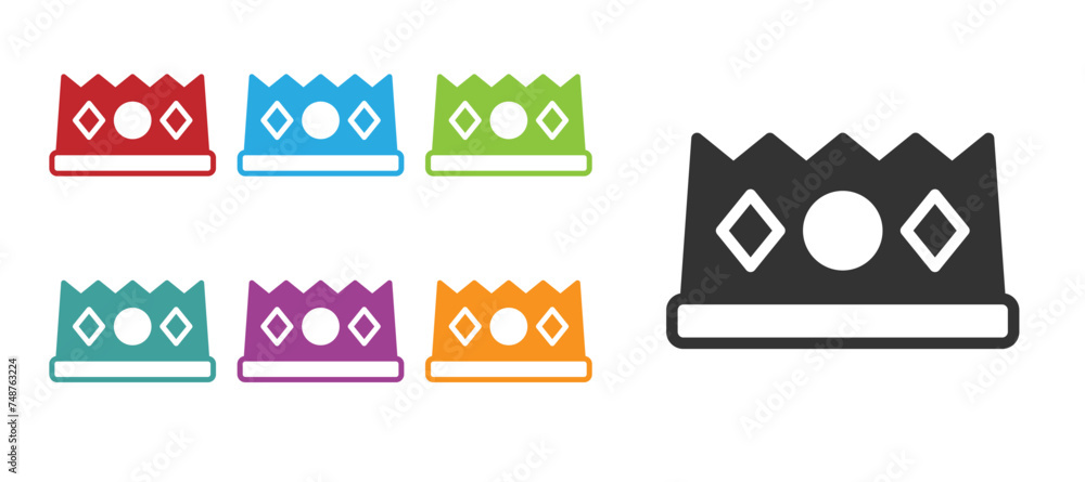 Black King crown icon isolated on white background. Set icons colorful. Vector Black King crown icon isolated on white background. Set icons colorful. Vector