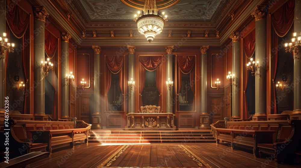 Crypto Regulation Debate Hall A grand hall where avatars debate the pros and cons of crypto