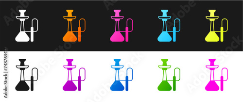 Set Hookah icon isolated on black and white background. Vector