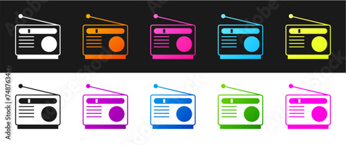 Set Radio with antenna icon isolated on black and white background. Vector