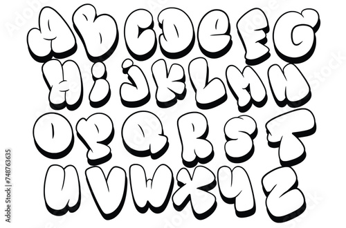 Black and White Graffiti bubble font shaped alphabet set