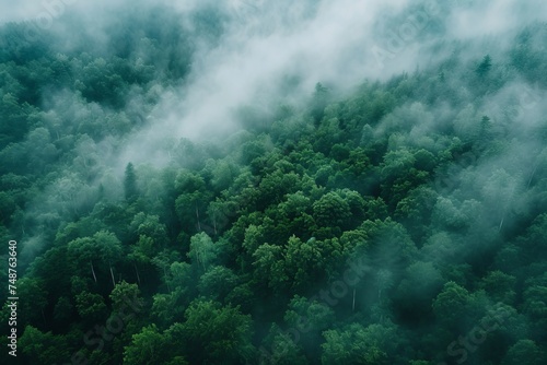 Fog in forest aerial view © Zero Zero One