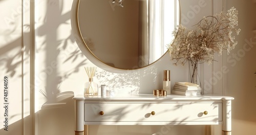 A Mid-Century Inspired Dressing Table in a Sun-Drenched Corner for Ultimate Beauty Rituals