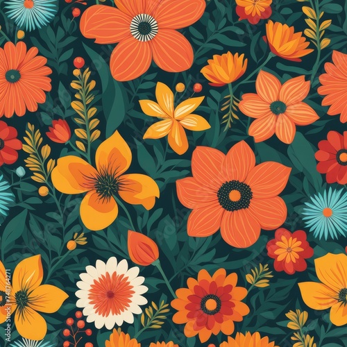 Floral Pattern in Flat Style with a Variety of Colorful Flowers