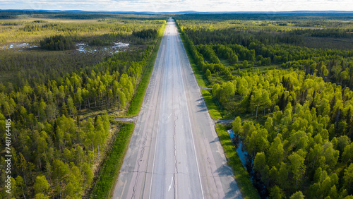 Forest airbase with a runway of the finnish air force in the forests of Lapland, Finland