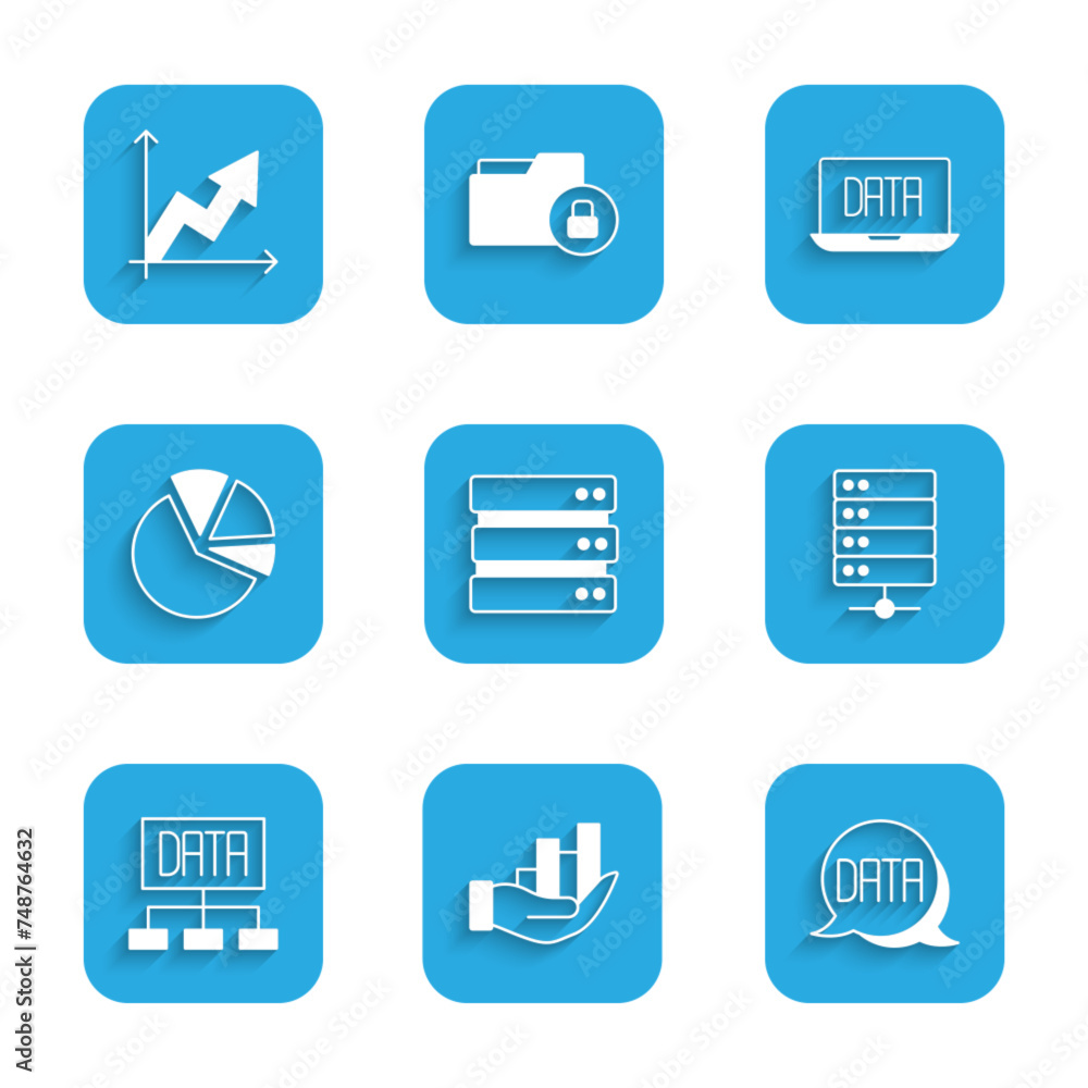 Set Server, Pie chart infographic, Data analysis, and Financial growth icon. Vector Set Server, Pie chart infographic, Data analysis, and Financial growth icon. Vector