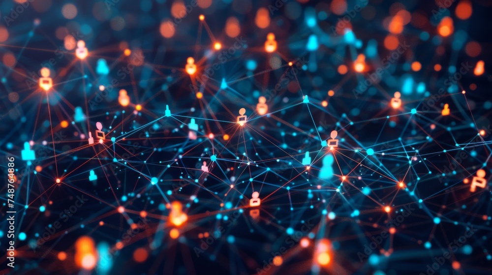 Obraz premium Cryptocurrency Community Support: A supportive online community of cryptocurrency users sharing tips and advice, symbolized by interconnected digital avatars.