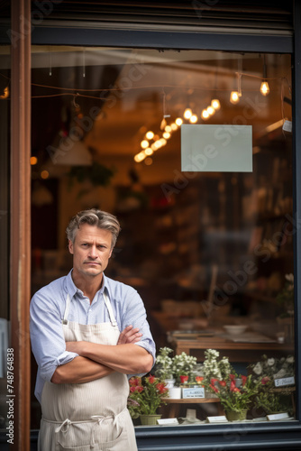 Confident man in front of cafe during daytime