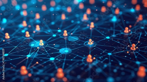 Cryptocurrency Community Support: A supportive online community of cryptocurrency users sharing tips and advice, symbolized by interconnected digital avatars. photo