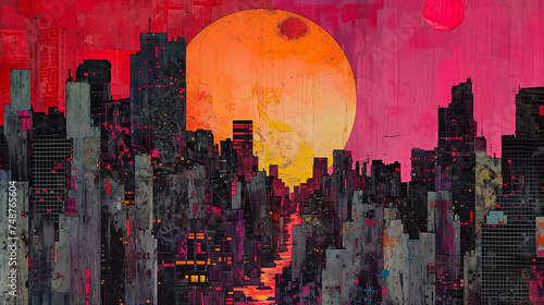 Urban Cityscape with Vibrant Sunset
