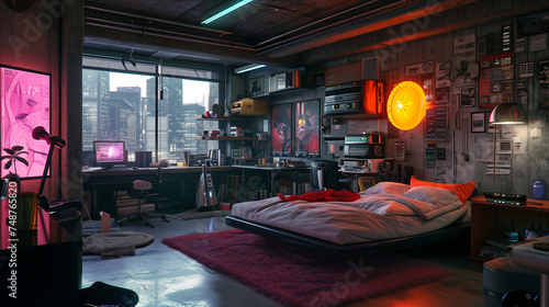 Futuristic Cyberpunk Bedroom Interior