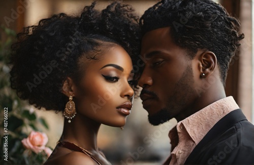Black man and black woman form a romantic couple 