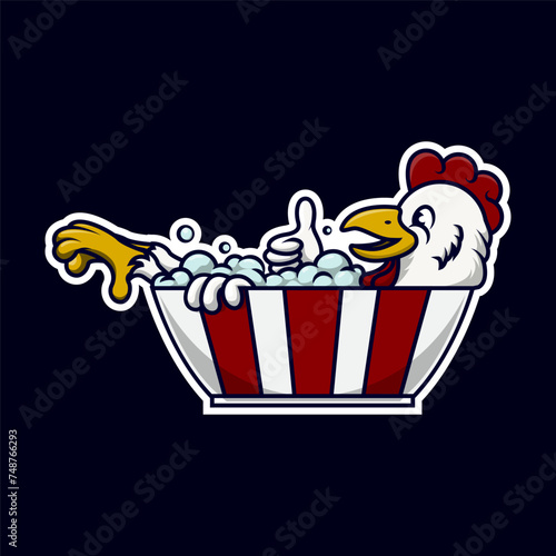 Illustration of a bathing chicken. cute character. chicken sticker