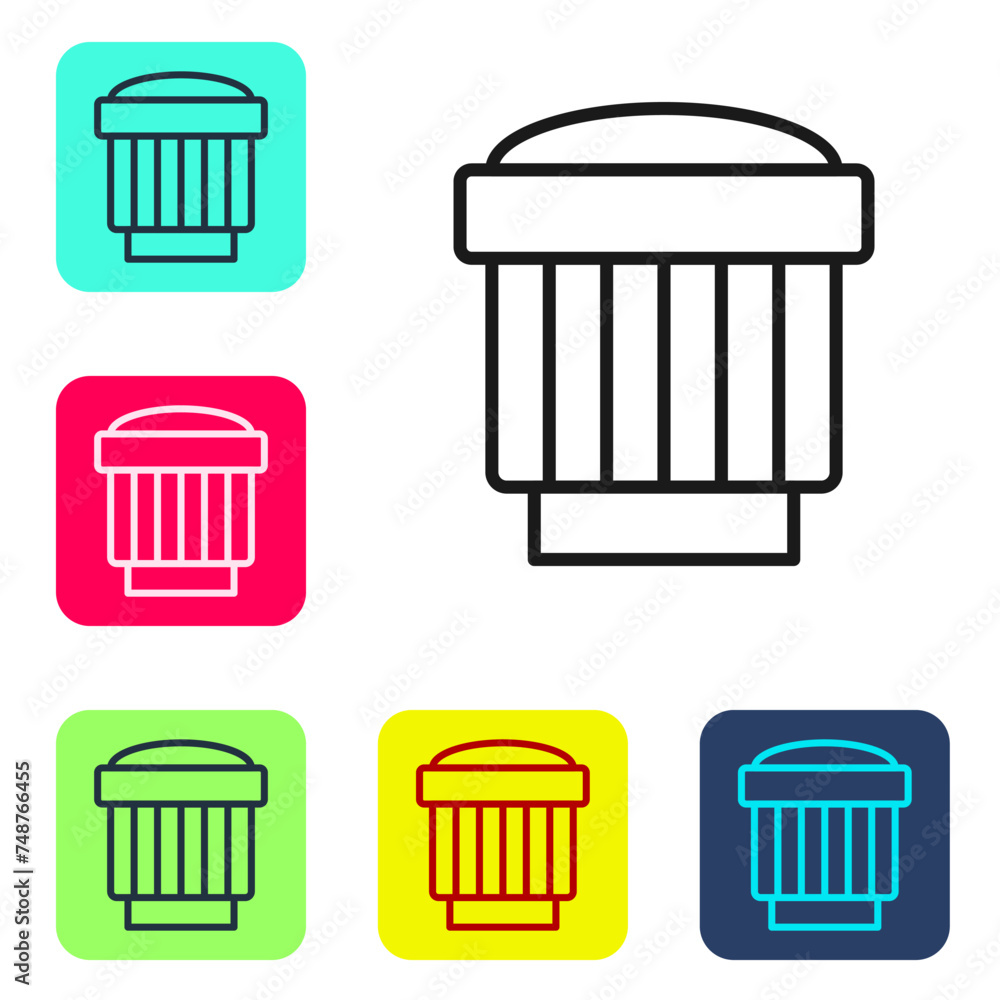 Black line Camera photo lens icon isolated on white background. Set icons in color square buttons. Vector Black line Camera photo lens icon isolated on white background. Set icons in color square buttons. Vector