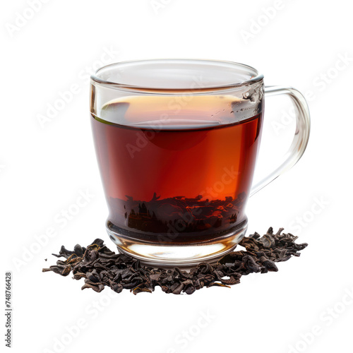 Black tea isolated on transparent png.