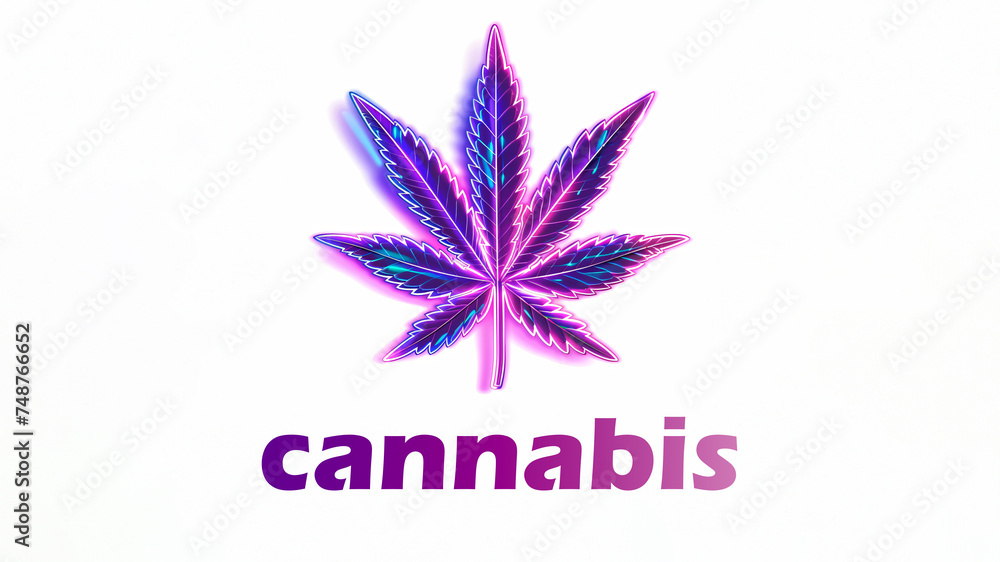 Obraz premium purple glowing hemp leaf isolated on white background