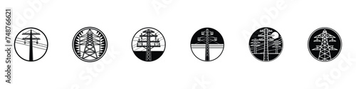 Electricity icon, Set of Electric tower Related Vector Line Icons. Power lines, high voltage power lines icon, Telephone Poles Icon, Electrical tower icon, Electricity pole icon