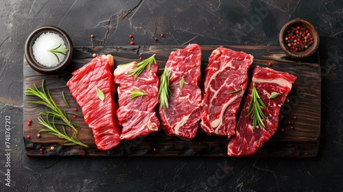 Numerous Raw Black Angus Prime meat steaks and T-bone options. Generative Ai