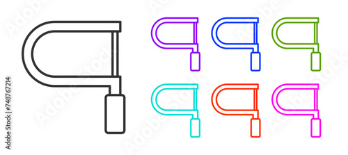 Black line Hacksaw icon isolated on white background. Metal saw for wood and metal. Set icons colorful. Vector