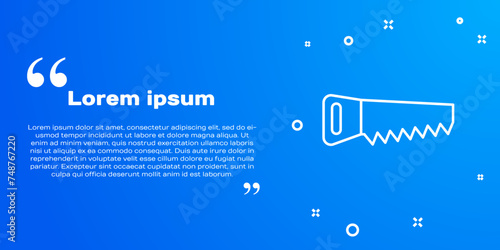 White line Hand saw icon isolated on blue background. Vector