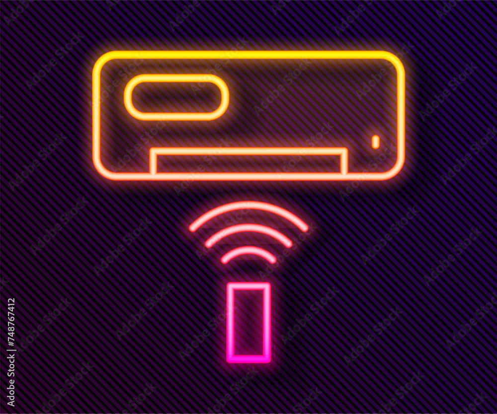 Glowing neon line Air conditioner icon isolated on black background. Split system air conditioning. Cool and cold climate control system. Vector Glowing neon line Air conditioner icon isolated on black background. Split system air conditioning. Cool and cold climate control system. Vector