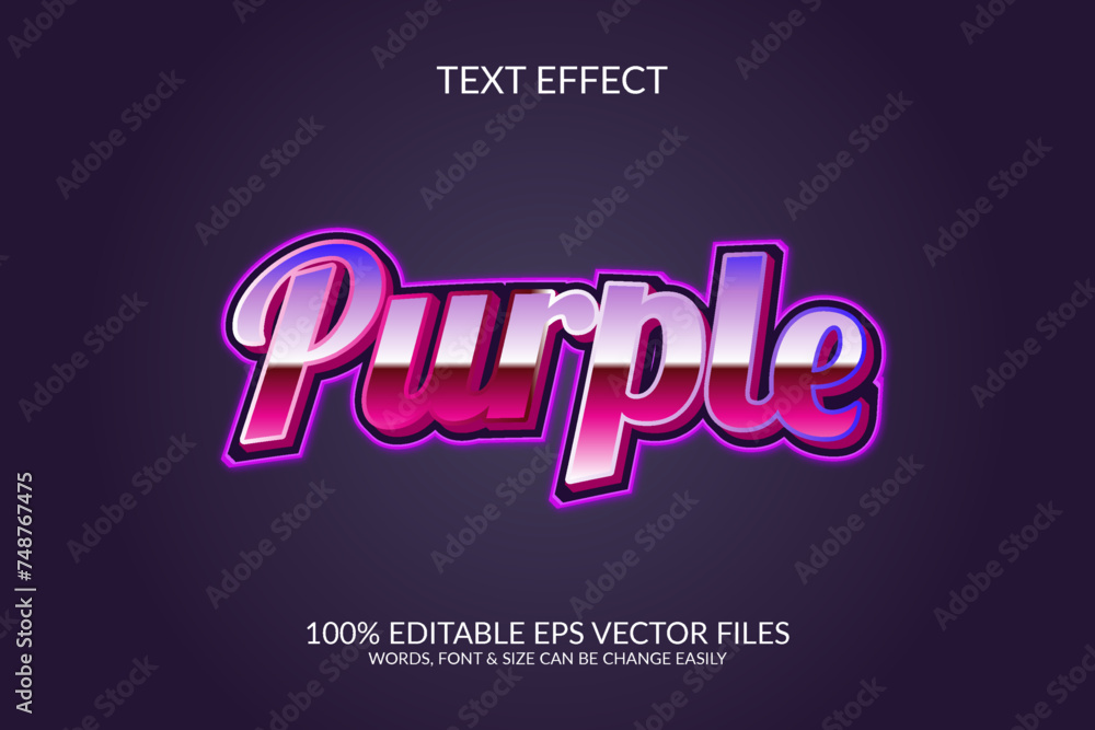 Purple 3d fully changeable vector eps text effect design.
