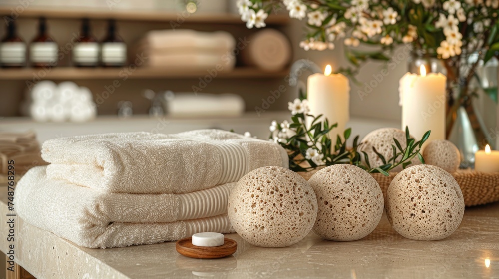 spa still life with towel and candle spa still life with towel and candle