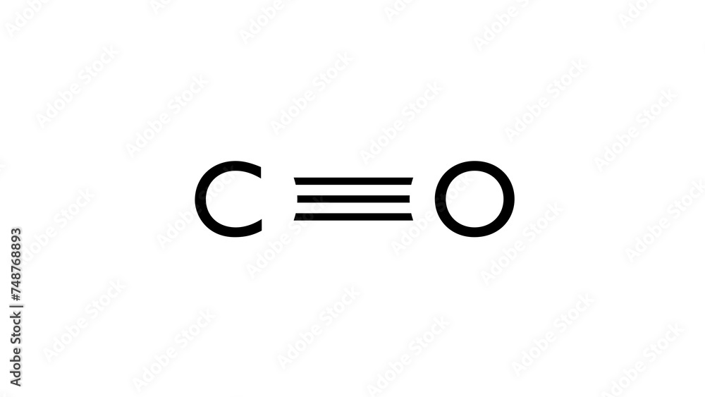 carbon monoxide molecule, structural chemical formula, ball-and-stick model, isolated image simplest carbon oxide carbon monoxide molecule, structural chemical formula, ball-and-stick model, isolated image simplest carbon oxide