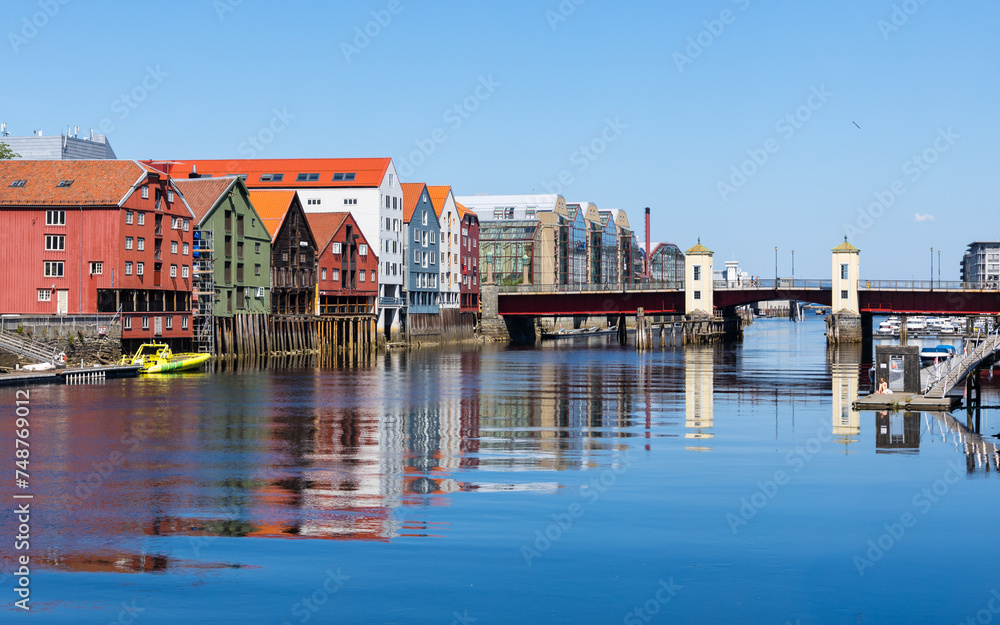 Historic town centre Bakklandet in Trondheim in Norway, famous tourist attraction