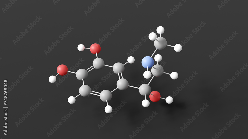 epinephrine molecular structure, adrenaline, ball and stick 3d model, structural chemical formula with colored atoms epinephrine molecular structure, adrenaline, ball and stick 3d model, structural chemical formula with colored atoms