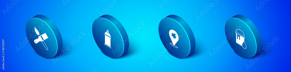 Set Isometric Paint brush, spray, bucket and can icon. Vector Set Isometric Paint brush, spray, bucket and can icon. Vector