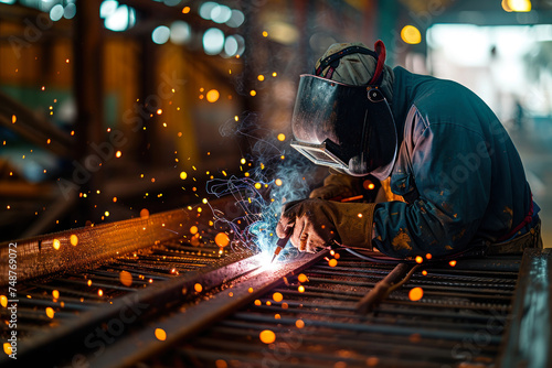 Industrial Welding with Sparks Flying. © Fukume