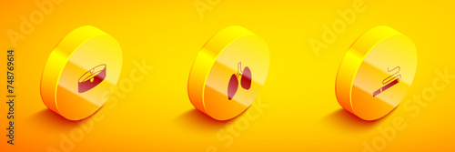 Set Isometric Ashtray, Lungs and Cigarette icon. Vector