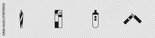 Set Marijuana joint, spliff, Lighter, Electronic cigarette and Broken icon. Vector