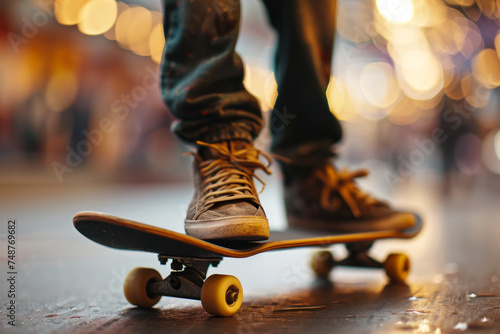 Close-up Skateboard Trick on Urban Street.