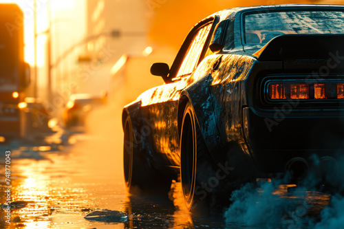 Classic Sports Car Bathing in Sunset Glow.