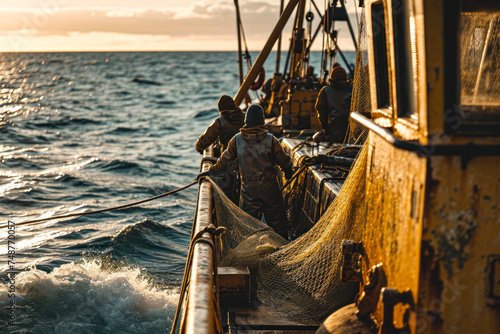 Commercial Fishing Boat at Work in Ocean Waves.