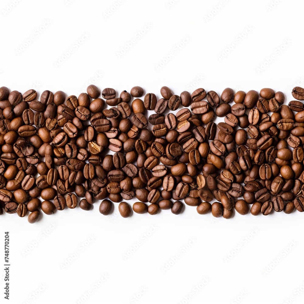 Panoramic coffee beans border isolated on a white background. Panoramic coffee beans border isolated on a white background.