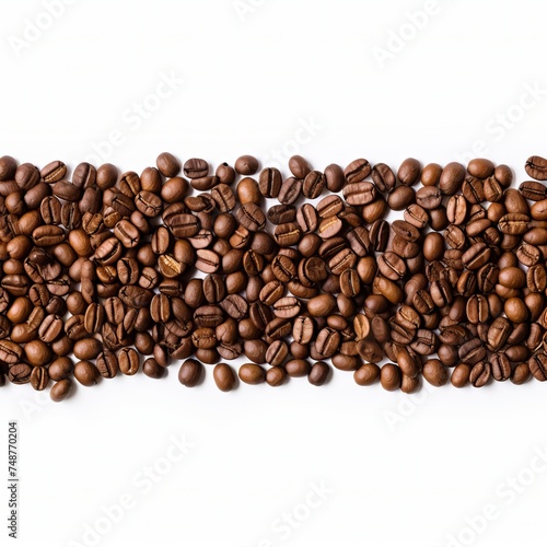 Panoramic coffee beans border isolated on a white background.