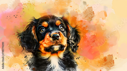 puppies jack russel  terrier in front of orange background, Charming Canines A Watercolor Pattern Gallery Puptastic Patterns A Symphony of Adorable Pups
 photo