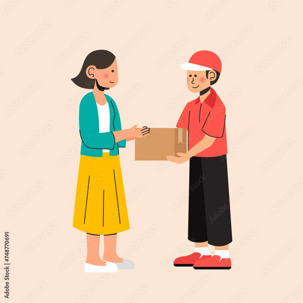 Girl Receive Package From Delivery Man Girl Receive Package From Delivery Man