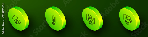Set Isometric line Cryptocurrency cloud mining, USB flash drive, Mining bitcoin from monitor and wallet icon. Vector