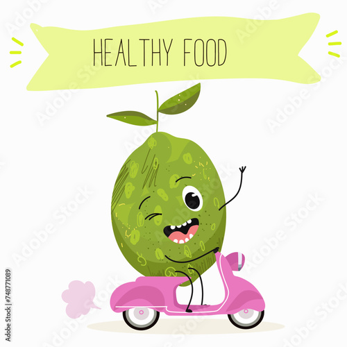 Cute  cartoon lime fruit characters with different activities. Flat vector illustration, funny fruits. Organic food.