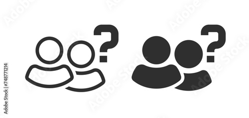 Team people question icon simple graphic vector set, human group suspect request, customers query symbol logo line outline stroke art silhouette, profile identity ask image clipart photo