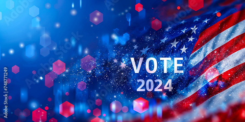 Vote 2024 patriotic banner graphic design with flag, copyspace, USA Election Day