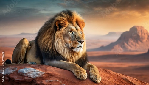 Majestic lion on the desert. photo