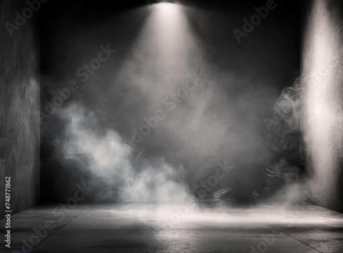 Empty room with smoke and white light scenery background