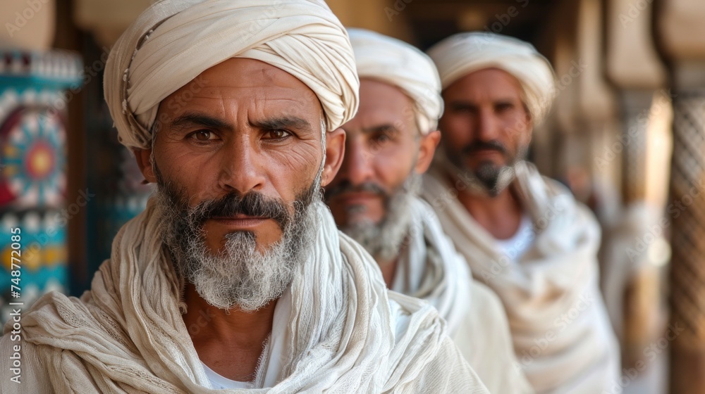 moroccan men, they are wearing light white tunics