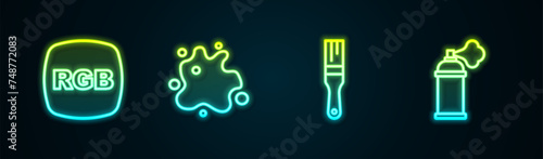 Set line RGB, Paint spray, brush and can. Glowing neon icon. Vector